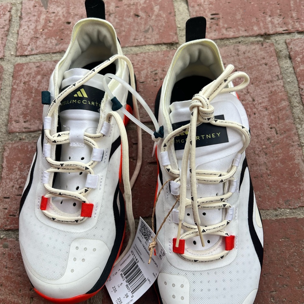 Adidas White and Black Trainers with Red Highlights